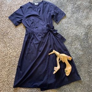 ASOS Navy Midi Wrap Dress with Front Pocket